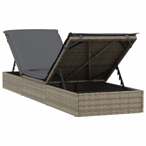  1 db szürke polyrattan napozóágy párnával 201 x 55 x 62 cm