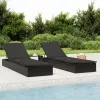  1 db fekete polyrattan napozóágy párnával 201 x 55 x 62 cm