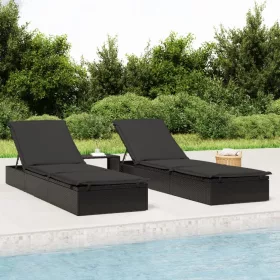   1 db fekete polyrattan napozóágy párnával 201 x 55 x 62 cm