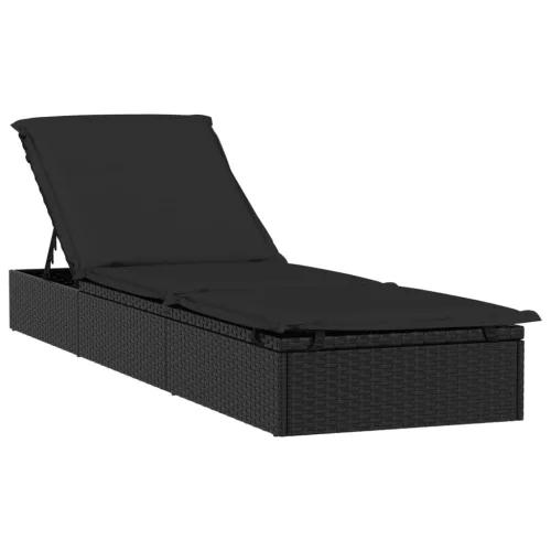  1 db fekete polyrattan napozóágy párnával 201 x 55 x 62 cm