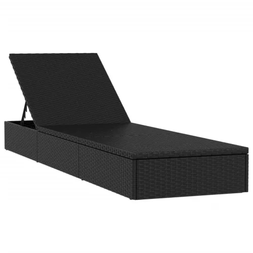  1 db fekete polyrattan napozóágy párnával 201 x 55 x 62 cm