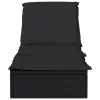  1 db fekete polyrattan napozóágy párnával 201 x 55 x 62 cm