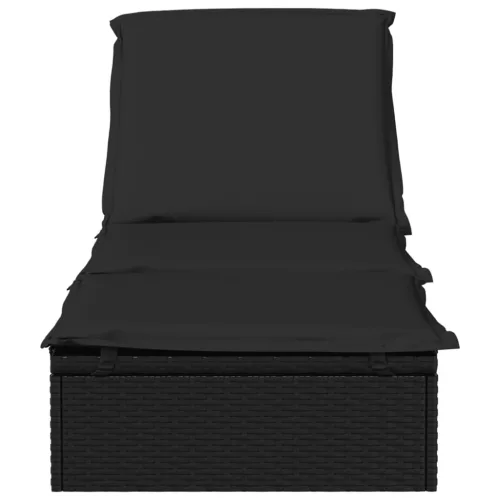  1 db fekete polyrattan napozóágy párnával 201 x 55 x 62 cm