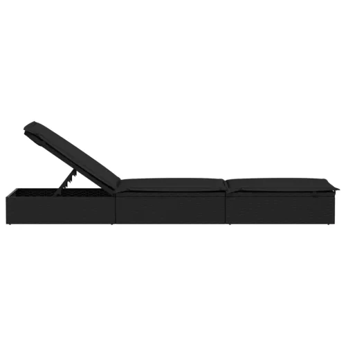  1 db fekete polyrattan napozóágy párnával 201 x 55 x 62 cm