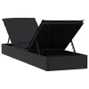  1 db fekete polyrattan napozóágy párnával 201 x 55 x 62 cm