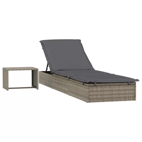  1 db szürke polyrattan napozóágy asztallal