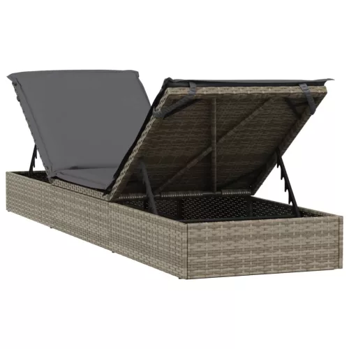  1 db szürke polyrattan napozóágy asztallal