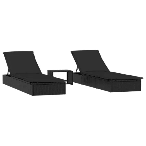  2 db fekete polyrattan napágy asztallal