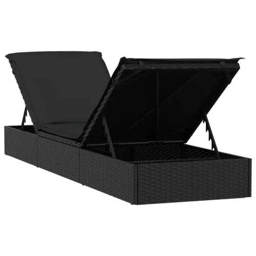  2 db fekete polyrattan napágy asztallal