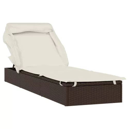  barna polyrattan napozóágy összecsukható tetővel 213x63x97 cm