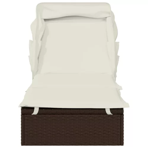  barna polyrattan napozóágy összecsukható tetővel 213x63x97 cm