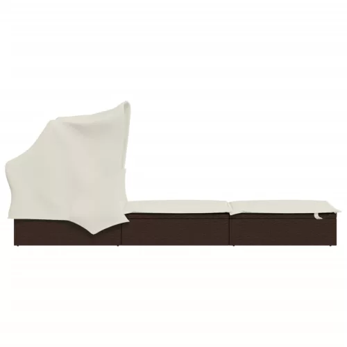  barna polyrattan napozóágy összecsukható tetővel 213x63x97 cm