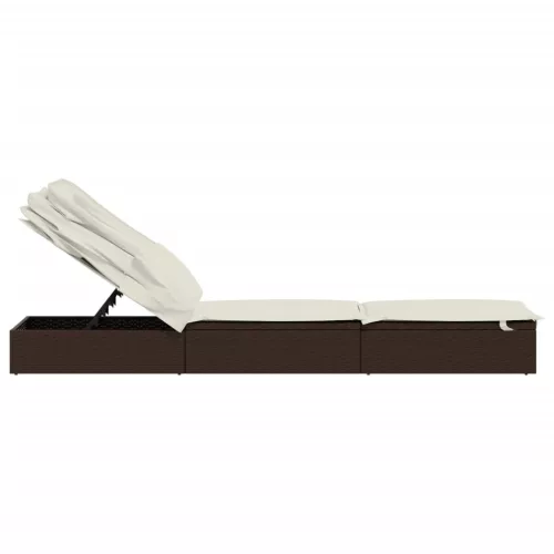  barna polyrattan napozóágy összecsukható tetővel 213x63x97 cm