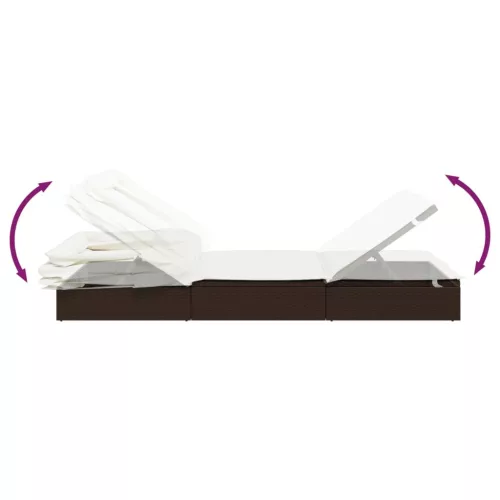  barna polyrattan napozóágy összecsukható tetővel 213x63x97 cm