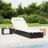  fekete polyrattan napozóágy összecsukható tetővel 213x63x97 cm