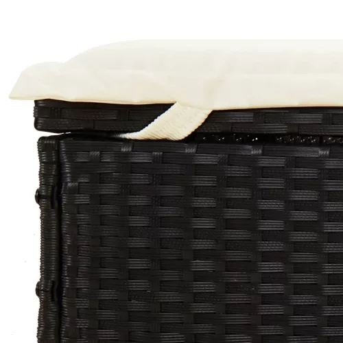  fekete polyrattan napozóágy összecsukható tetővel 213x63x97 cm