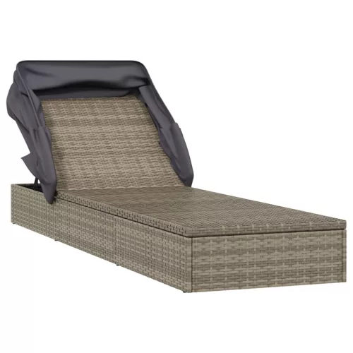  szürke polyrattan napozóágy összecsukható tetővel 213x63x97 cm