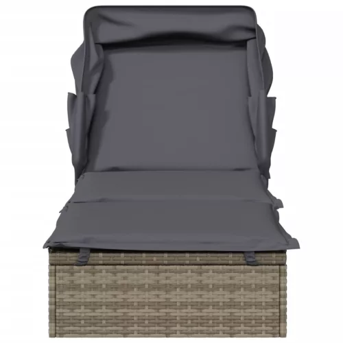  szürke polyrattan napozóágy összecsukható tetővel 213x63x97 cm