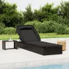  fekete polyrattan napozóágy összecsukható tetővel 213x63x97 cm