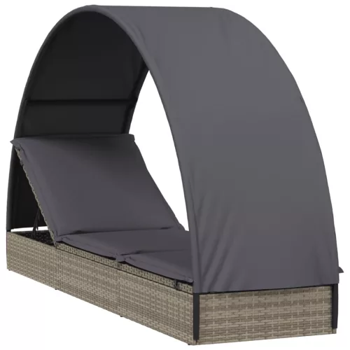  szürke polyrattan napágy kerek tetővel 211 x 57 x 140 cm
