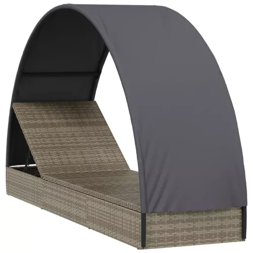  szürke polyrattan napágy kerek tetővel 211 x 57 x 140 cm