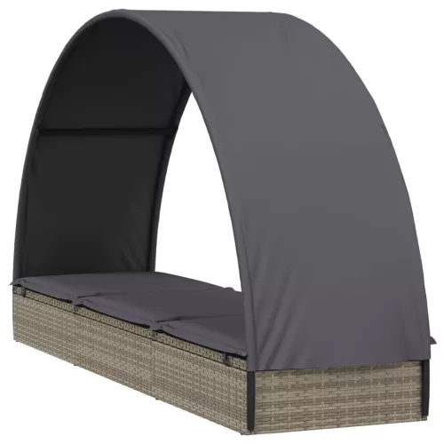  szürke polyrattan napágy kerek tetővel 211 x 57 x 140 cm