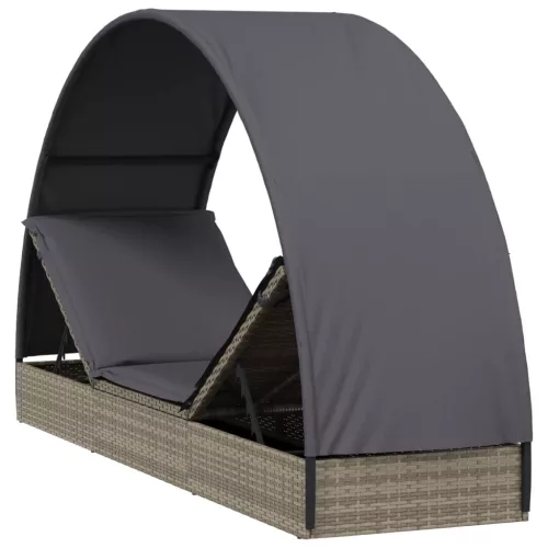  szürke polyrattan napágy kerek tetővel 211 x 57 x 140 cm