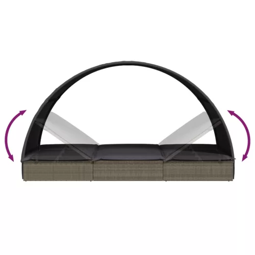 szürke polyrattan napágy kerek tetővel 211 x 57 x 140 cm