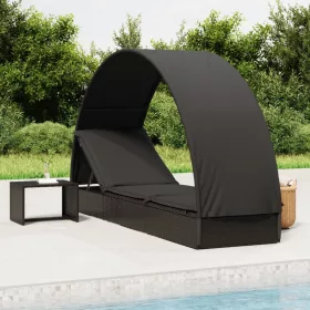  fekete polyrattan napágy kerek tetővel 211 x 57 x 140 cm