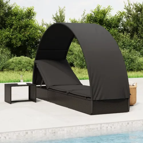  fekete polyrattan napágy kerek tetővel 211 x 57 x 140 cm