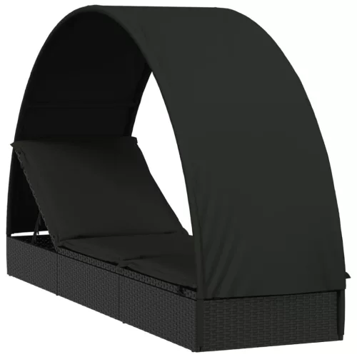 fekete polyrattan napágy kerek tetővel 211 x 57 x 140 cm