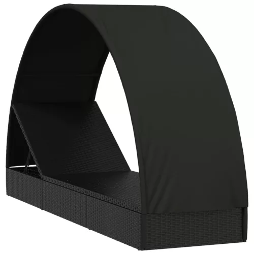  fekete polyrattan napágy kerek tetővel 211 x 57 x 140 cm