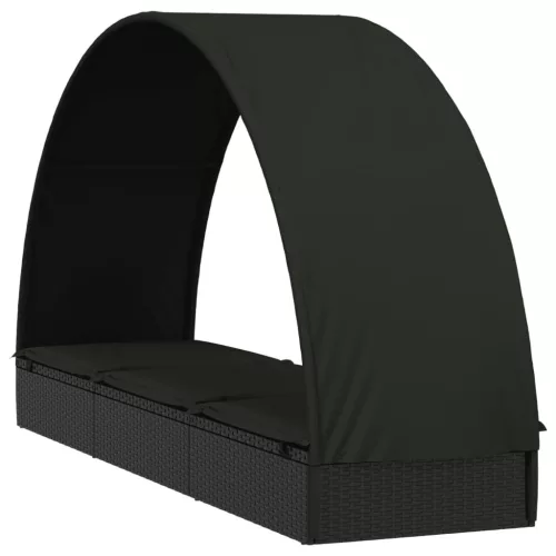  fekete polyrattan napágy kerek tetővel 211 x 57 x 140 cm
