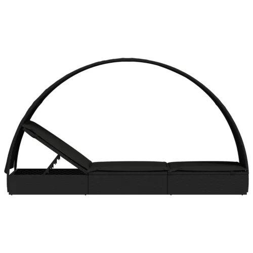  fekete polyrattan napágy kerek tetővel 211 x 57 x 140 cm