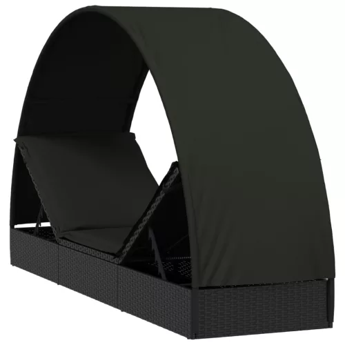  fekete polyrattan napágy kerek tetővel 211 x 57 x 140 cm