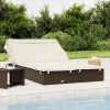  2 személyes barna polyrattan napágy tetővel 213 x 118 x 97 cm