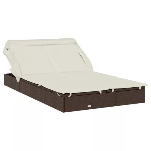  2 személyes barna polyrattan napágy tetővel 213 x 118 x 97 cm