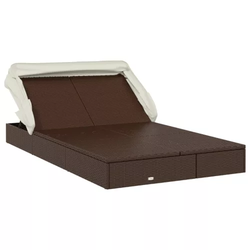  2 személyes barna polyrattan napágy tetővel 213 x 118 x 97 cm