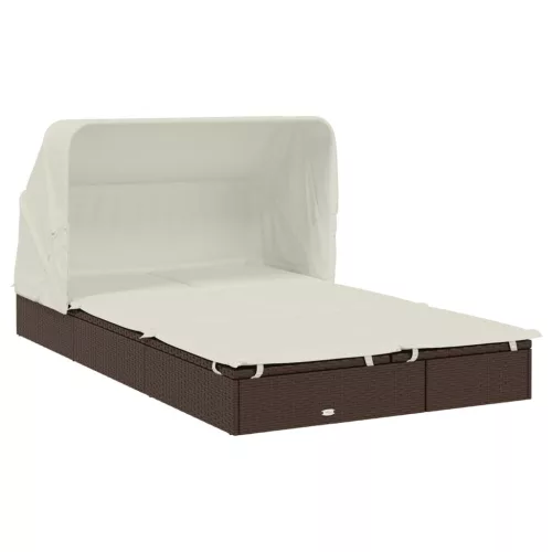  2 személyes barna polyrattan napágy tetővel 213 x 118 x 97 cm
