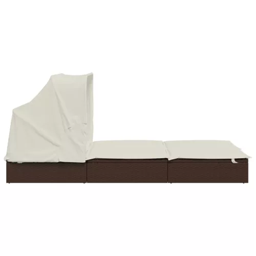  2 személyes barna polyrattan napágy tetővel 213 x 118 x 97 cm
