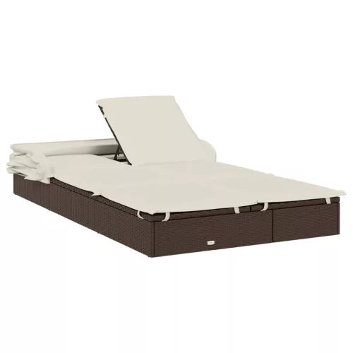  2 személyes barna polyrattan napágy tetővel 213 x 118 x 97 cm