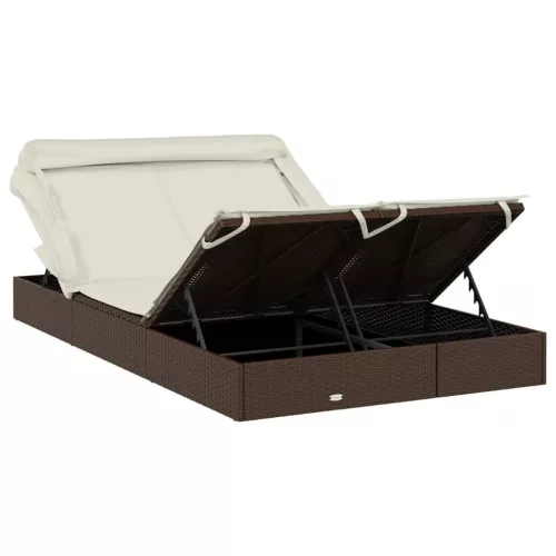  2 személyes barna polyrattan napágy tetővel 213 x 118 x 97 cm