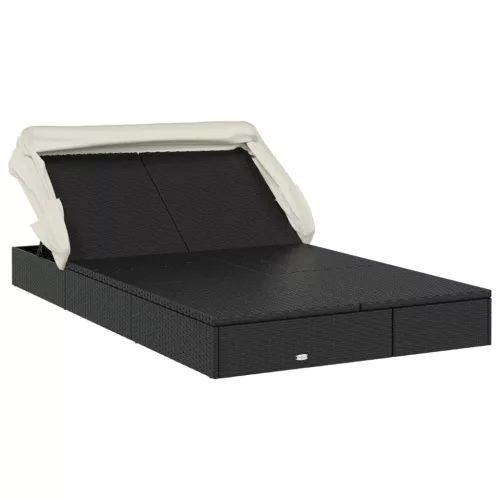  2 személyes fekete polyrattan napágy tetővel 213 x 118 x 97 cm