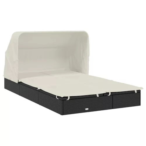  2 személyes fekete polyrattan napágy tetővel 213 x 118 x 97 cm