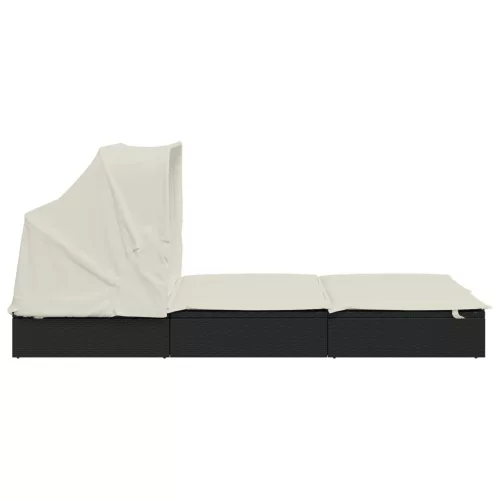  2 személyes fekete polyrattan napágy tetővel 213 x 118 x 97 cm