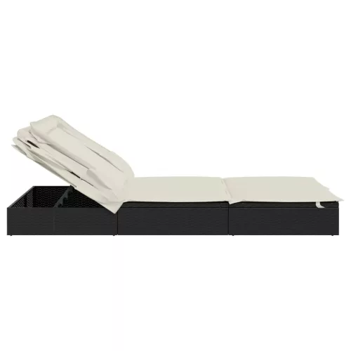  2 személyes fekete polyrattan napágy tetővel 213 x 118 x 97 cm