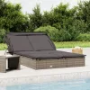  2 személyes szürke polyrattan napágy tetővel 213 x 118 x 97 cm