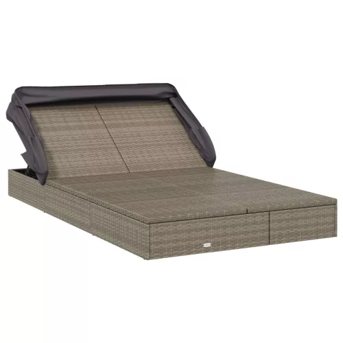  2 személyes szürke polyrattan napágy tetővel 213 x 118 x 97 cm