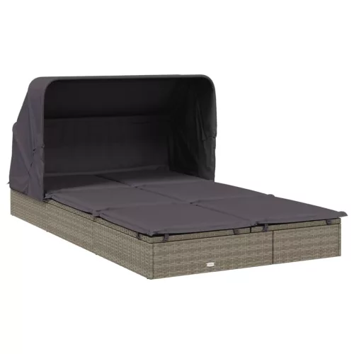  2 személyes szürke polyrattan napágy tetővel 213 x 118 x 97 cm
