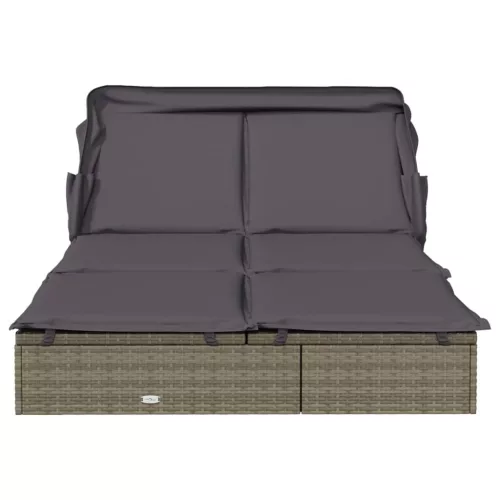  2 személyes szürke polyrattan napágy tetővel 213 x 118 x 97 cm